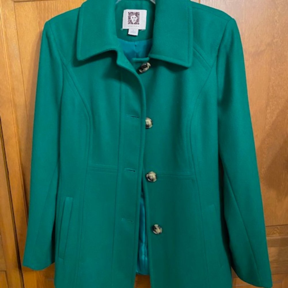 Ladies Green Anne Klein Pea Coat Wool Large